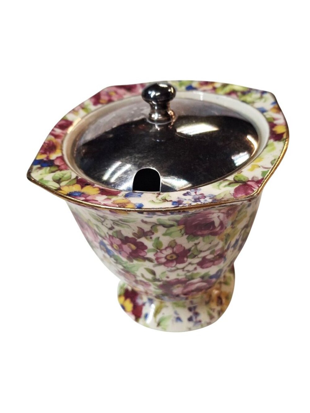 Royal Winton Grimwades Summertime Floral Chintz Mustard Pot With Silver Lid Made